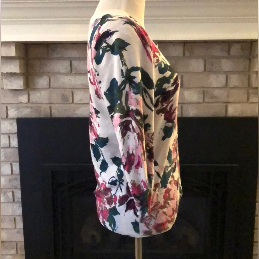 Joseph A White Pink Floral Button Front 3/4 Sleeve Cardigan size Medium